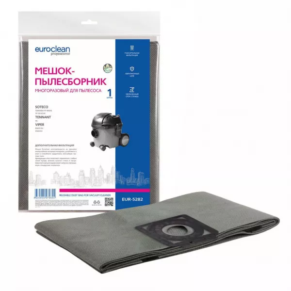 Мешок-пылесборник для пылесосов Redverg, Soteco, Tennant многоразовый с текстильной застёжкой, Euroclean, EUR-5282NZ